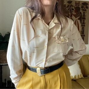Vintage 70s The Wilroy Traveller NY Button Up Blouse Sz L